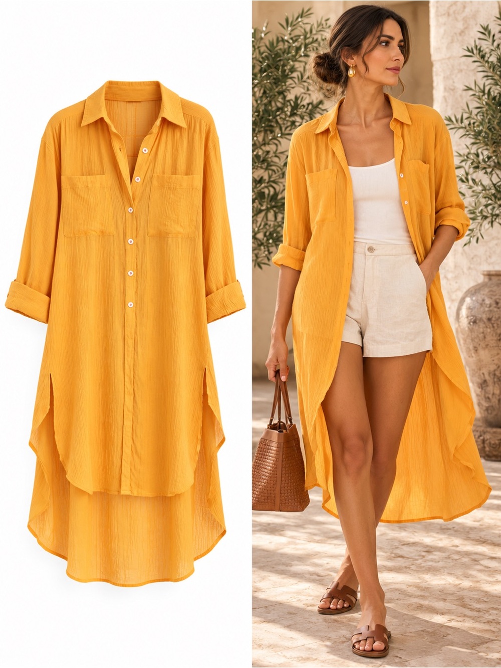 NWT By Anthropologie Duster Tunic Shirt Orange Cotton Gauze Size XXS